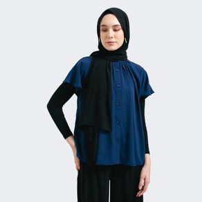 Greenlight Kemeja Casual Kerah Bulat Original LenganPendek Poly Shirt Basic Wanita Biru 021122