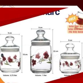 Luminarc Toples Kaca Bunga Anthia Jar Set - 3 Pcs/Set