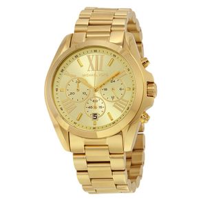 Jam Tangan Wanita Michael Kors MK5605 Bradshaw Chronograph Champagne Dial Gold Bracelet Watch