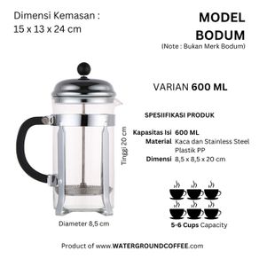 french press premium model mirip bodum 350 ml kapasitas 3 cups - 600 ml