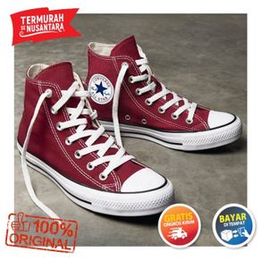 sepatu sneaker converse all star pria & wanita kuning high - merah 40
