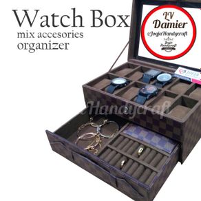 lv damier watch box / kotak tempat jam tangan isi 12 laci perhiasan