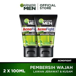 (PAKET HEMAT ISI 2) Garnier Men Acno Fight Wasabi Anti-Bacteria Brightening Foam Skin Care 100ml (Perawatan Pria Untuk Kulit Wajah Berjerawat)