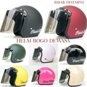 helm bogo retro dewasa cewek cowok helm polos classic garis sni - helm & kacaflat cream