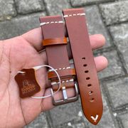 strap tali jam tangan kulit genuine lether produk import - coklat muda 24mm