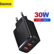 baseus kepala charger fast charging 30w dual port usb+type c pd qc3.0 - hitam