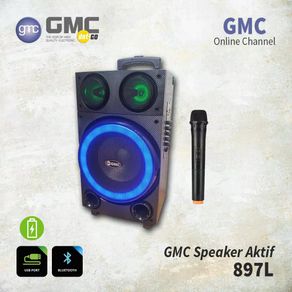 GMC 897L Speaker Portable Bluetooth Karaoke Extra Power dua mic WIRELESS