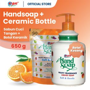 yuri sabun cuci tangan 375 ml dan botol keramik - orange