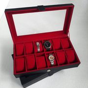 kotak/tempat jam tangan isi 12 hitam iner merah