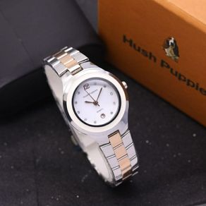 BEST SELLER JAM TANGAN WANITA HUSH PUPPIES RANTAI STAINLEES TANGGAL AKTIF FREE BOS