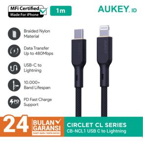 Kabel Charger iPhone Aukey CB-NCL1 USB-C to Lightning MFi 1m - 501676