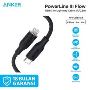 Kabel Charger Anker Powerline Iii Flow Type C To Lightning 3Ft - A8662