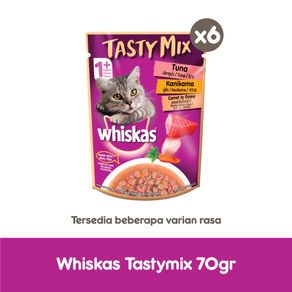 WHISKAS® Tasty Mix Makanan Kucing Basah Pouch 70gr - Isi 6