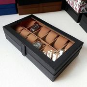 kotak/tempat/box jam tangan isi 12 hitam iner coklat muda