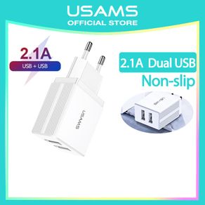 USAMS Official Original T24 Kepala Charger Dual USB Charger Adapter Travel Charger  USB/ Type C/ Micro 2.1A Huawei/ Xiaomi/ Oppo/ Vivo/ Samsung / IPhone 11 12 13 Pro 7 6 Plus 6s 5s