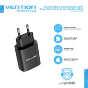 vention adaptor kepala charger quick charger 3.0 type c pd fast charge - dt - 20w c black