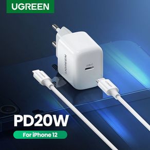 Charger Ugreen Mini PD 20w + Kabel USB Type C To Lightning iPhone MFI