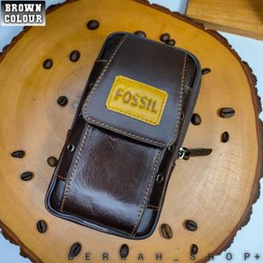 dompet sarung tempat hp pinggang pria kulit asli fossil doble slot cod - cokelat all size