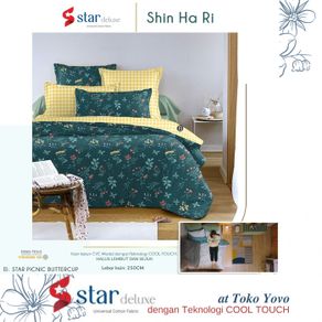 sprei katun halus star shin ha ri motif biru kuning blue korea seprei - 90x200x30