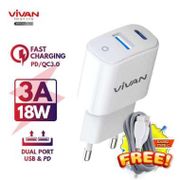 Charger VIVAN Dual Port USB QC3.0 & Type-C (PD) 3A 18W Power Super II