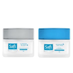 Paket Safi Ultimate Bright  / White Expert Illuminating Day Cream SPF15PA++ 25gr + Safi White Expert Replenishing Night Cream [Kemasan baru]