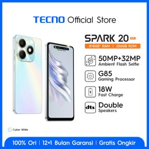 [New Product] TECNO SPARK 20 NFC – 8/256GB Stereo Dual Speaker Dynamic Port 66” HD+ 90Hz Screen MTK Helio G85 50MP Wide Ultra CAM 32MP Selfie with 3 Light Modes 5000mAh+18W Fast Charging Android 13 Garansi 12+1 Bulan