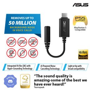ASUS AI Noise-Canceling Mic Adapter with USB-C to 3.5 mm connection delivers unmatched crystal-clear