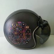helm retro dewasa full kulit print motif bts hitam