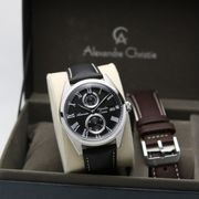 jam tangan pria alexandre christie ac 3040 automatic leather original - silver black