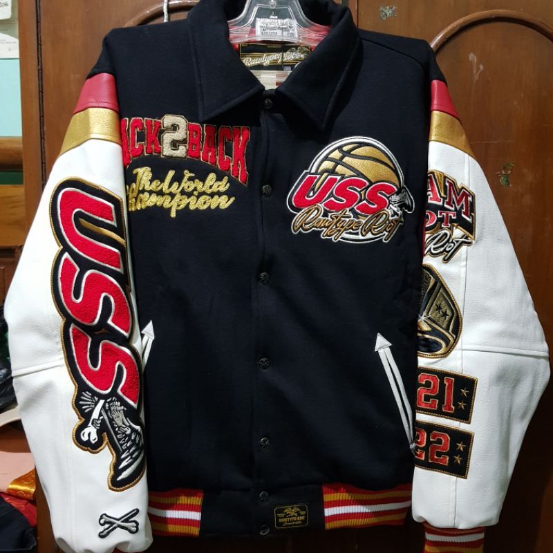 varsity jacket uss x rawtype riot 'back 