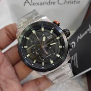 jam tangan pria original alexandre christie ac 6559 mc stainless steel - silver orange