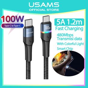 USAMS Official Original Kabel Data U76 LED QC/ PD Fast Charging 30/ 45/ 100W Fast Charger Type-c to Type-C 5A Ori  For Nintendo Switch Oppo Xiaomi Realme Vivo Samsung Android HP IP 11 12 13 Pro 7 6 Plus 6s 5s