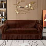 cover sofa skirt renda stretch elastis 1234 seater sarung sofa premium - brown stripe 1 seater