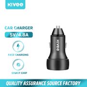 KIVEE Car Charger 2 USB Port 4.8A Fast Charging LED Display (Black)