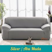 cover sofa sarung sofa elastis stretch 1/2/3/4 seater polos - silver abu muda 3 seater