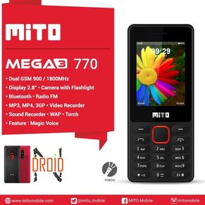 MITO 770 Mega 3 -  MAGIC VOICE - 2.8 inc - bluetooth - dual sim - Radio FM / Hp unik / Hp murah