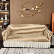 cover sofa skirt renda stretch elastis 1234 seater sarung sofa premium - beige stripe 1 seater