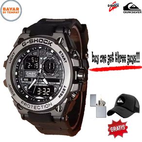 jam tangan PRIA casio G SHOCK - Dual time - RUBBER STRAP  - bonus gratis zippo dan topi black soccer net - bayar di tempat