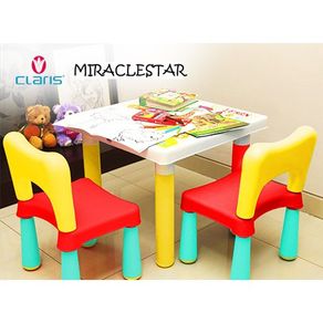 Set Claris Meja Belajar Anak Fantastic dan 2 pcs Bangku / Kursi Anak Kidzone Set Playground