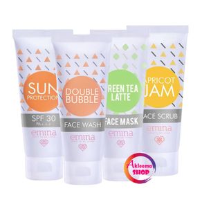 Paket Emina3 Sun Protection SPF 30 + Double Buble Face Wash + Green Tea Face Mask + Apricot Jam Face Scrub(4pcs)