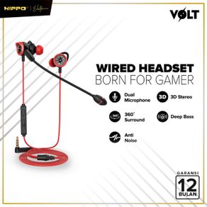 Headset Handsfree Hippo Volt Gaming Hitam Earbuds Jack 3.5MM Wired Earphone
