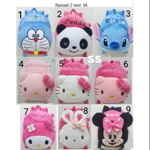 Tas Ransel Anak Boneka Doraemon Panda Stitch Hello Kitty Melody Rabbit Minnie Import Size M