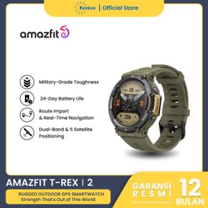 amazfit t-rex 2 smartwatch 1.39’’ amoled screen gps 150+ garansi resmi - wild green