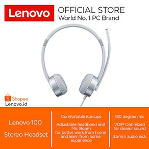 Lenovo 100 Essential Stereo Analog Headset with Microphone GXD1B60597 - VOIP, plug and play, 1.2m cable, Adjustable Headband and Boom Arm