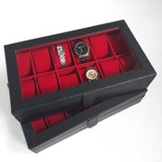 kotak tempat jam tangan isi 12 hitam iner merah