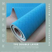 tpe yoga mat 6mm / matras senam olahraga 6 mm bisa custom nama - biru muda cream polos