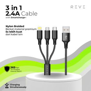 Reve Cable 3in1 3Amphere Charging (Type-C, Lightning, Micro) with Smart IC, 120CM