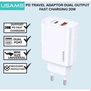 USAMS T35 Kepala Adaptor Charger PD 3.0 Port USB + Type C Fast Charging 20W iPhone 11 12 Pro Max