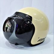 helem helm bogo arc classic klasik full leher dewasa motor sni terbaru - cream cembung hitam