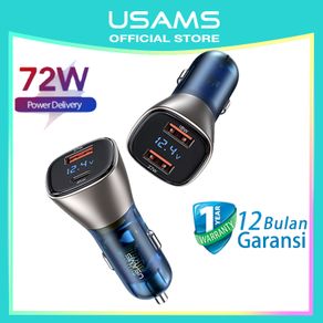 USAMS Official Original Car Charger CC155 72W Mobile Car Charger Mobile Fast Charging Type-C/ USB PD Quick Charger Ori For Oppo Xiaomi Realme Vivo Samsung  Huawei IPhone